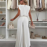 Women’s Viscose Wide-Leg Pleated Trousers & Sleeveless Blouse Set – Essence Collection
