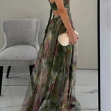 Women's Watercolor Chiffon Maxi Dress – Spaghetti Strap Backless Evening Gown