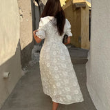 Women’s White Embroidered Midi Dress – Elegant Floral Lace Vacation Dress