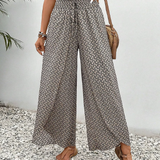 Women’s Wide Leg Printed Trousers – High Waist Lightweight Summer Pants