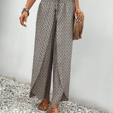 Women’s Wide Leg Printed Trousers – High Waist Lightweight Summer Pants