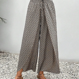 Women’s Wide Leg Printed Trousers – High Waist Lightweight Summer Pants