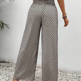 Women’s Wide Leg Printed Trousers – High Waist Lightweight Summer Pants