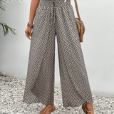 Women’s Wide Leg Printed Trousers – High Waist Lightweight Summer Pants