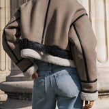 Frey Line – Shearling Trim Aviator Jacket