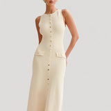 Buttercream Elegance – Sleeveless Button Maxi
