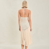 Women’s Halter Fringe Knit Midi Dress – Crochet Tassel Hem Resort Wear