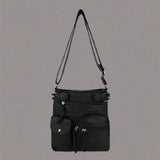 Leather shoulder bag with multiple compartments