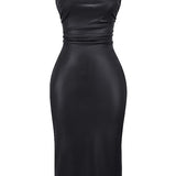 Onyx Edge – Lace-Up Midi Dress