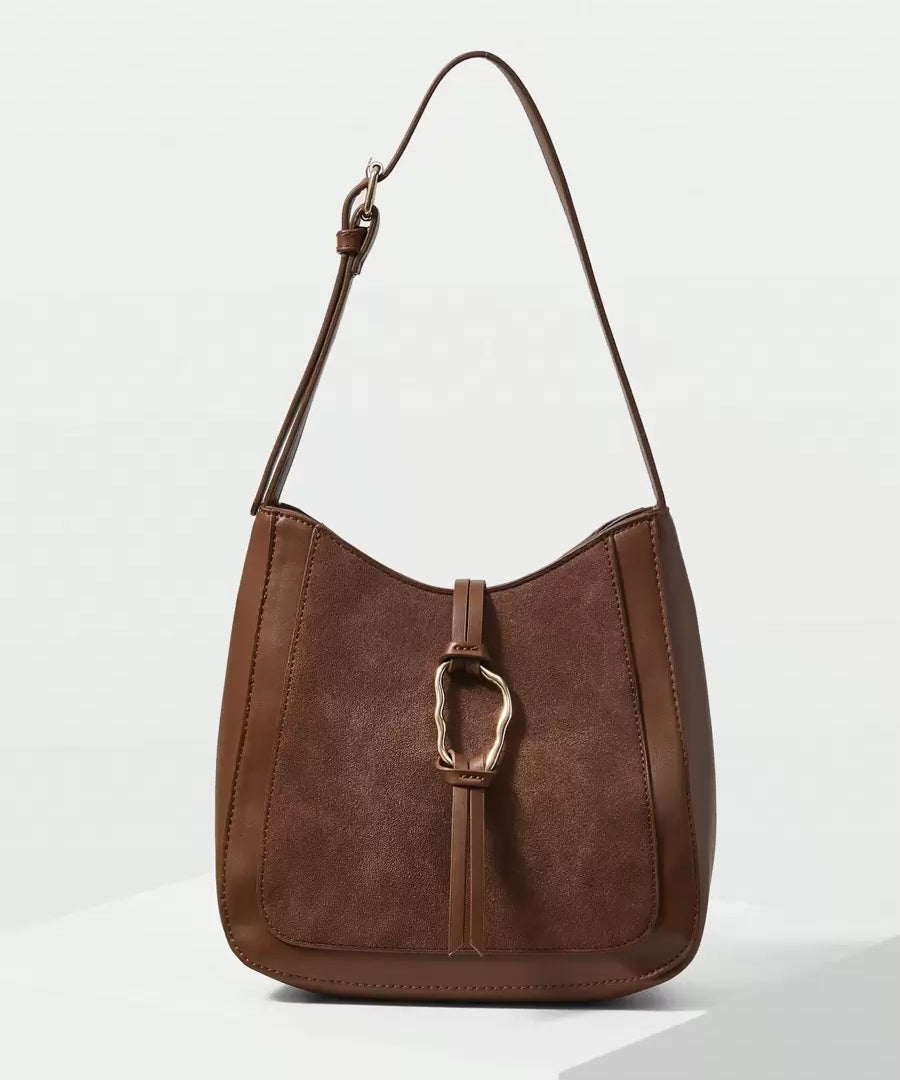 ANNEAU — Metal Ring Shoulder Hobo Bag Brown