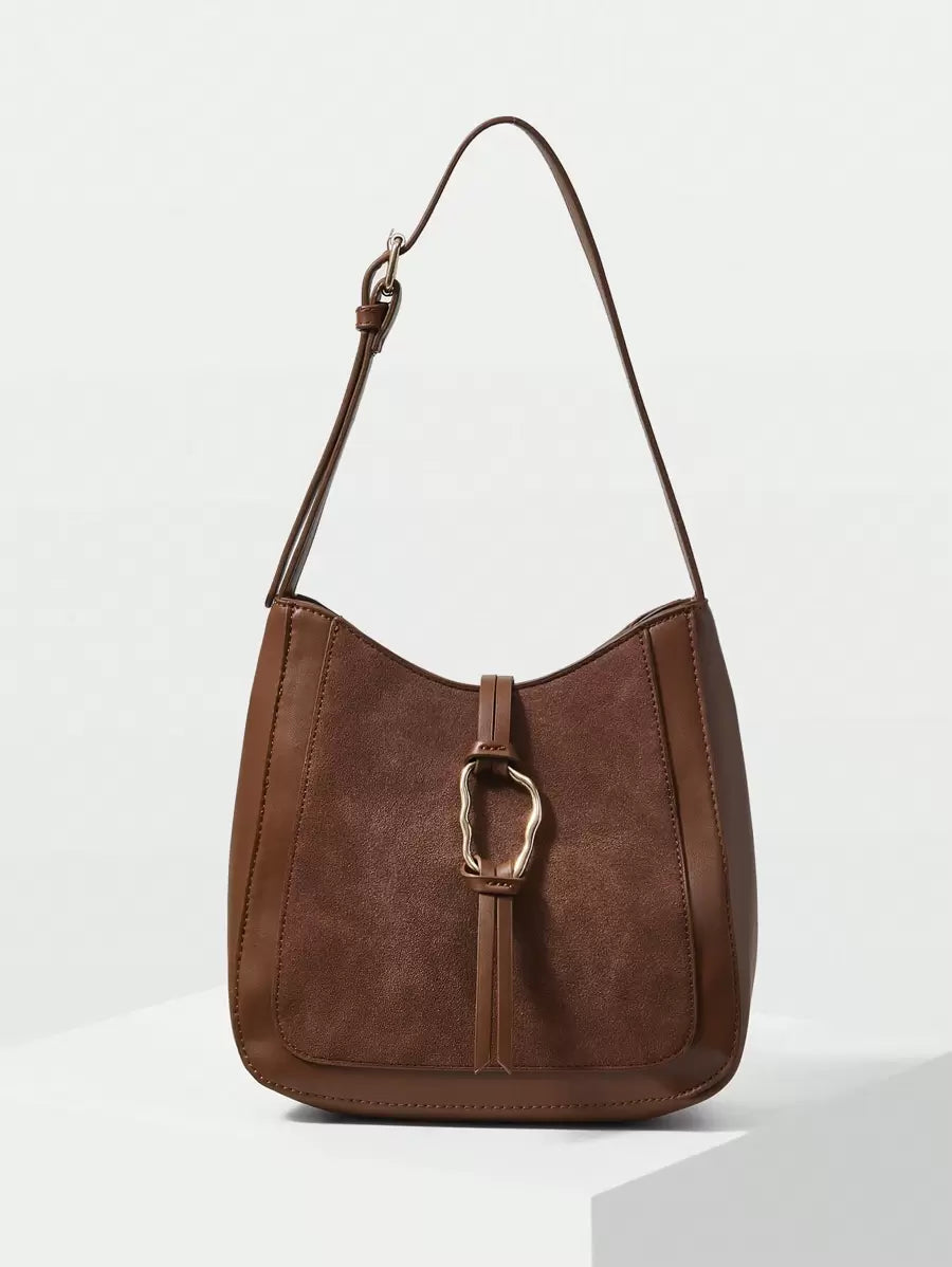 ANNEAU — Metal Ring Shoulder Hobo Bag Brown