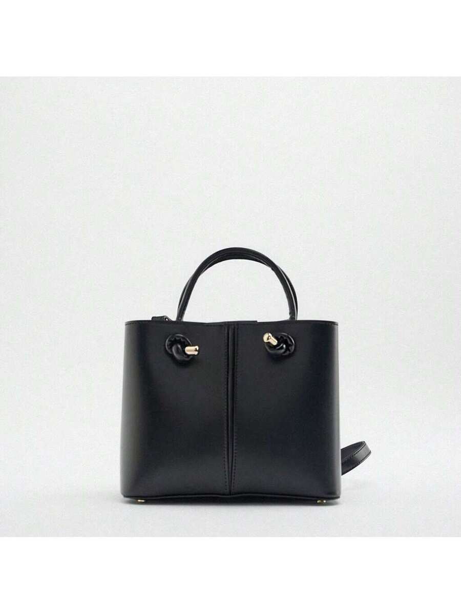 CÉLADON — Mini Structured Top Handle Tote Black