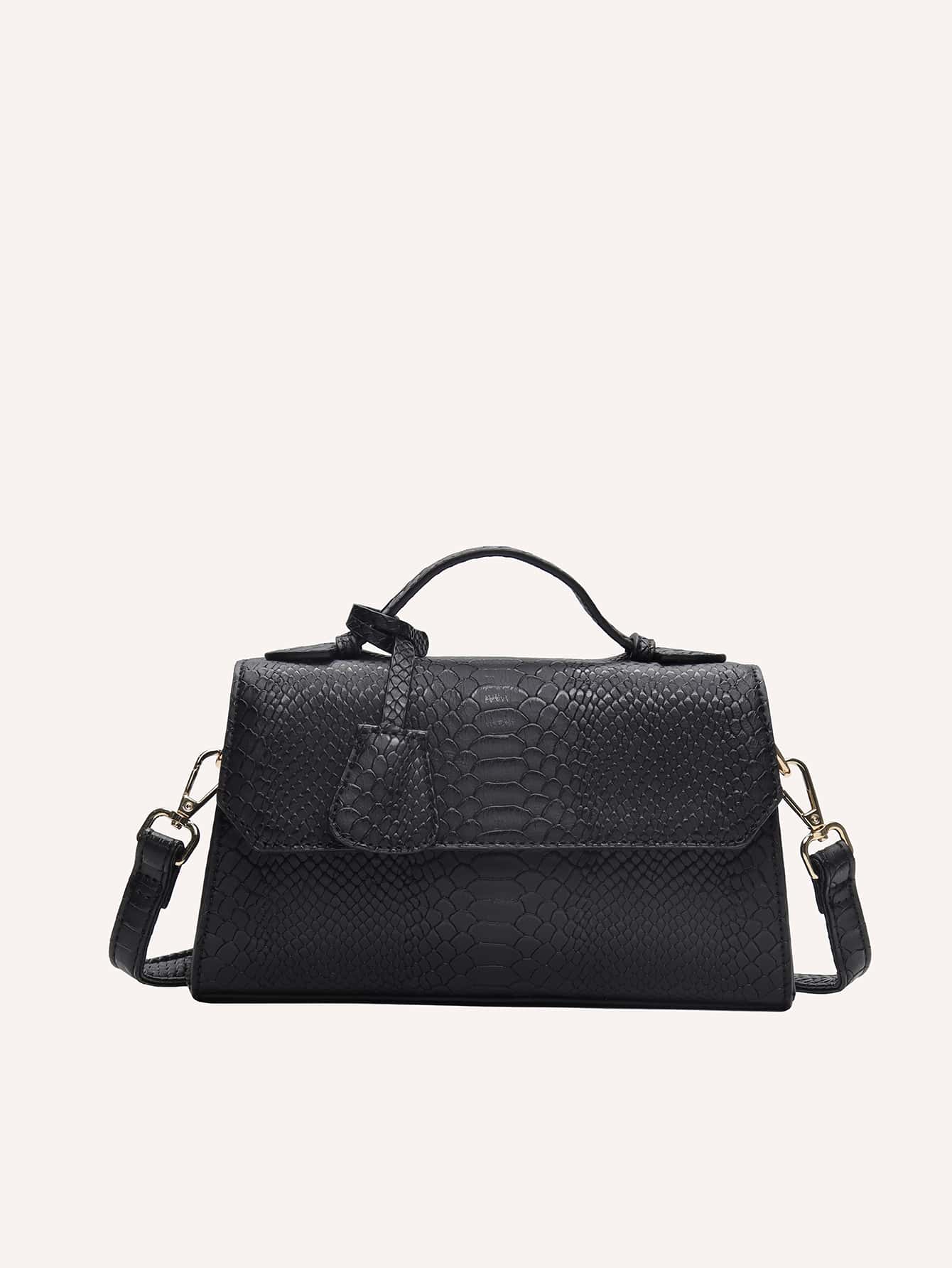ÉCAILLE — Snake Texture Top Handle Bag Black