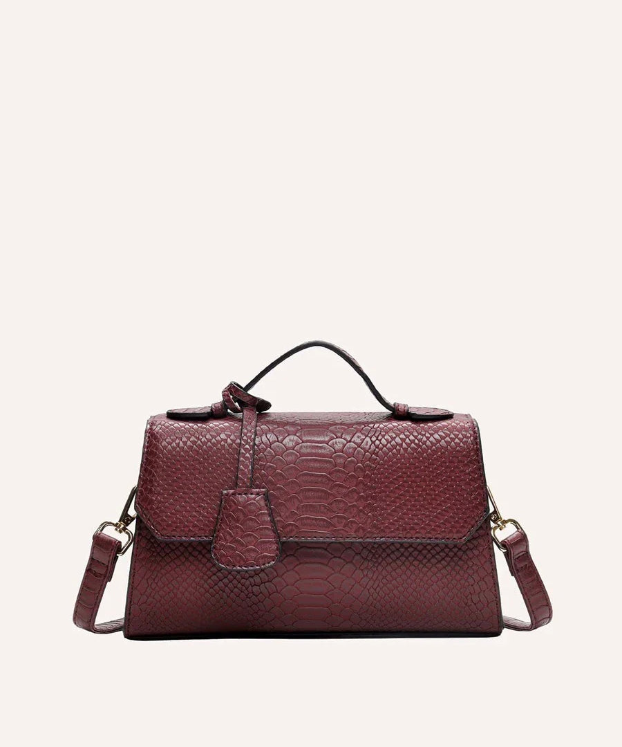 ÉCAILLE — Snake Texture Top Handle Bag Burgundy