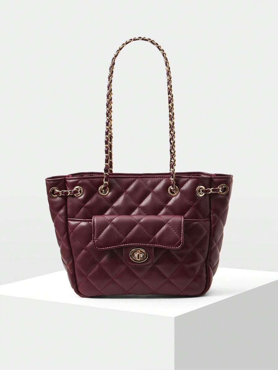 MATELASSÉ — Quilted Chain Shoulder Bag Burgundy