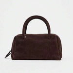 VELOURS — Suedette Boston Top Handle Bag Brown