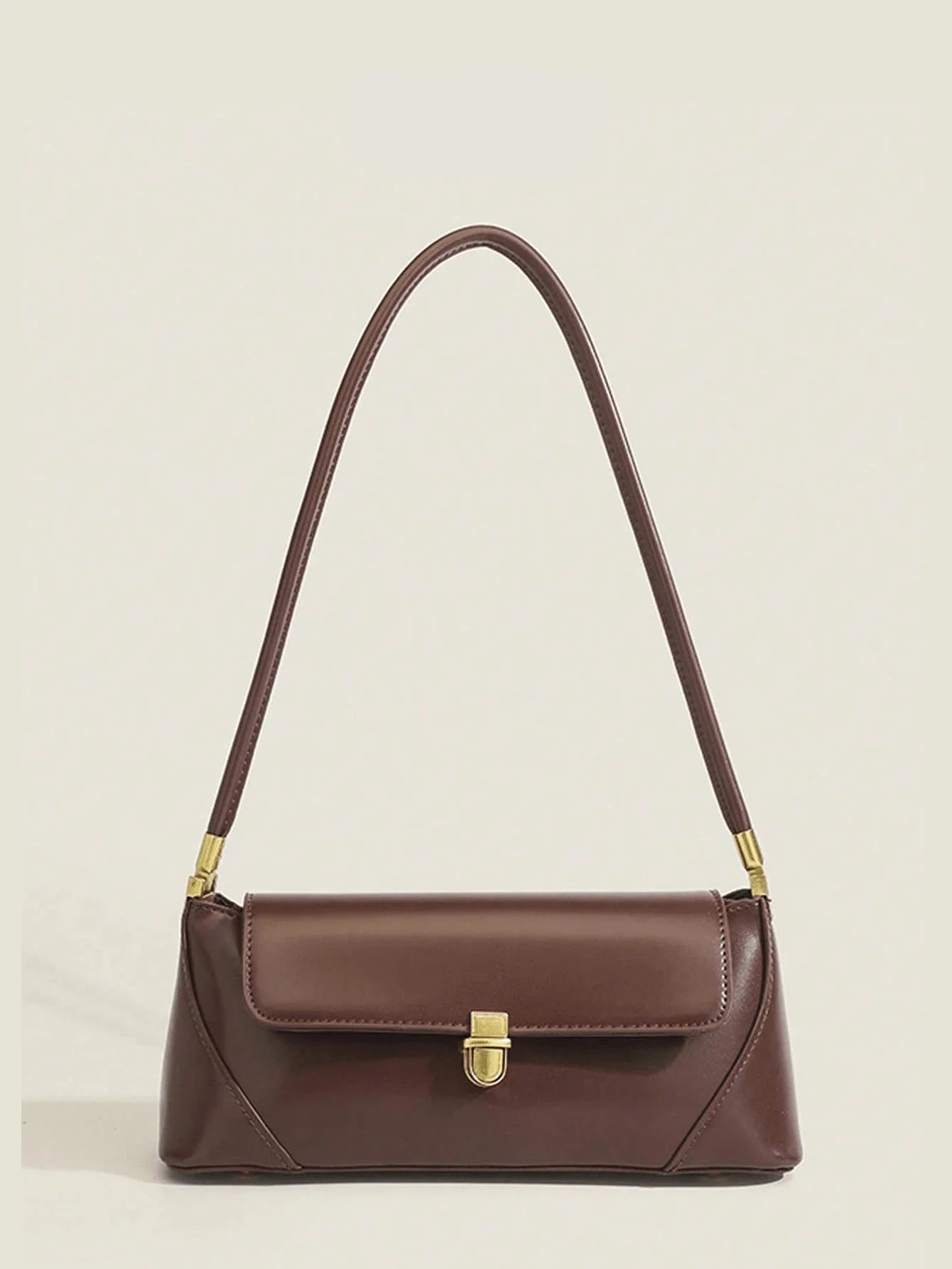 LOQUET — Retro Flap Baguette Bag Coffee Brown