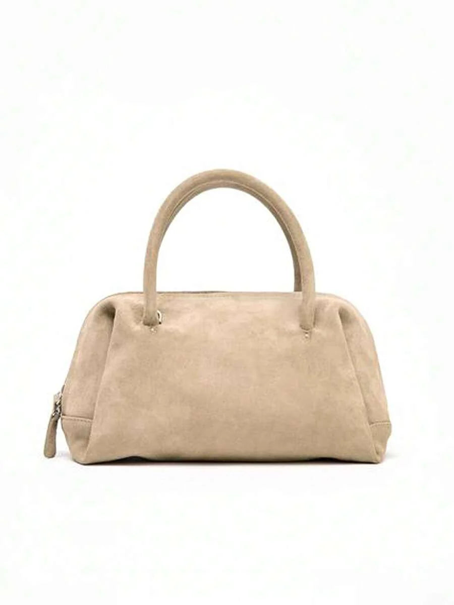 VELOURS — Suedette Boston Top Handle Bag Beige