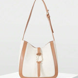 ANNEAU — Metal Ring Shoulder Hobo Bag Beige
