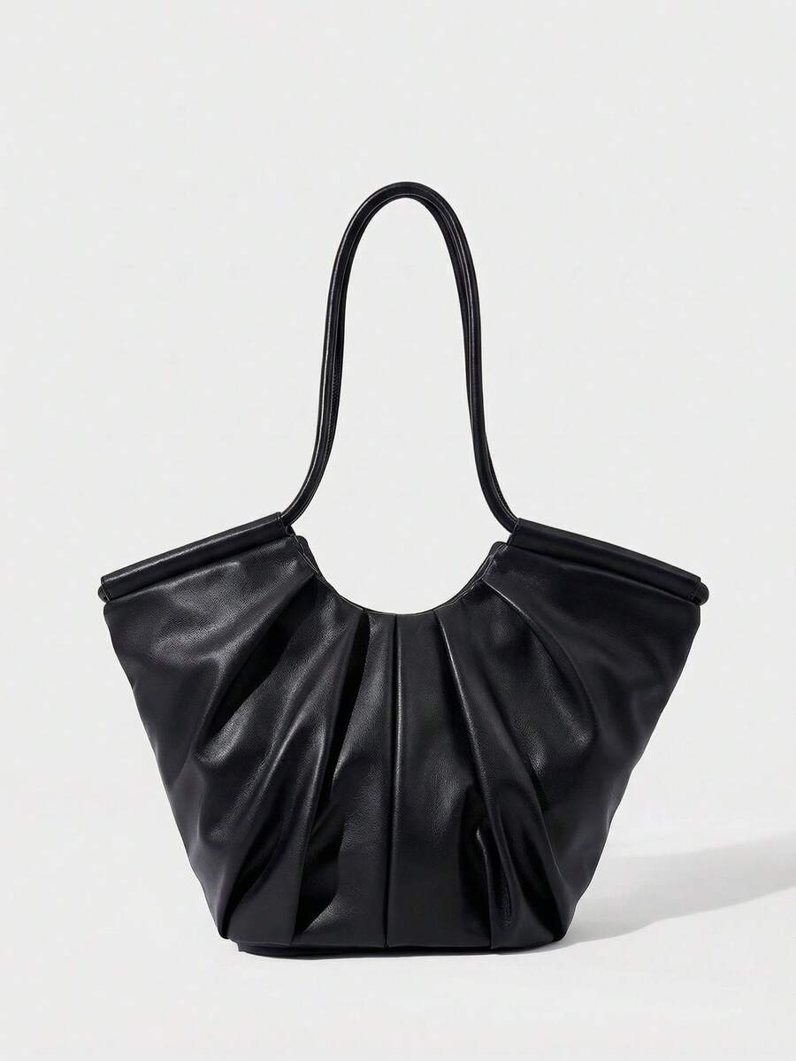 VOLANT — Ruffle Shoulder Tote Bag Black