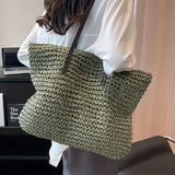 Woven carrier bag with leather straps