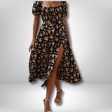 Neema - Floral puff sleeves with slit dress