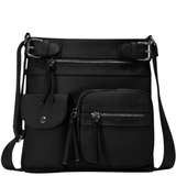 Leather shoulder bag with multiple compartments