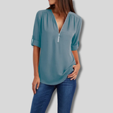 Carlotta - Blouse with V-neck and zip fastening