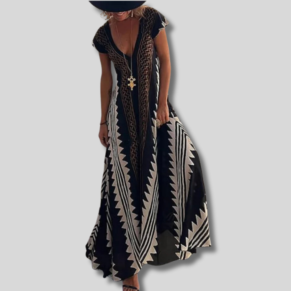 Carla - Women's bohemian maxi dress with geometric pattern