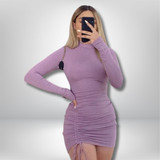 Jany - Single-coloured mini dress with high neckline