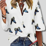 Zayna - Trendy New Butterfly Print Lapel Blouse Fashion