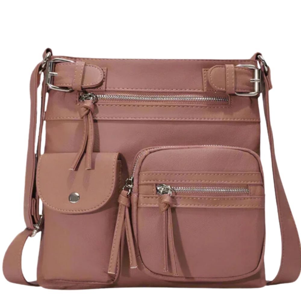 Leather shoulder bag with multiple compartments