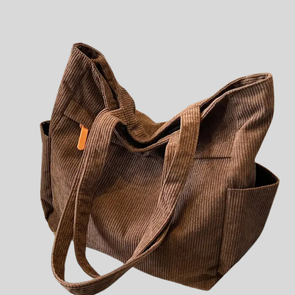 Casual Corduroy Tote Bag with Fixed Shoulder Straps