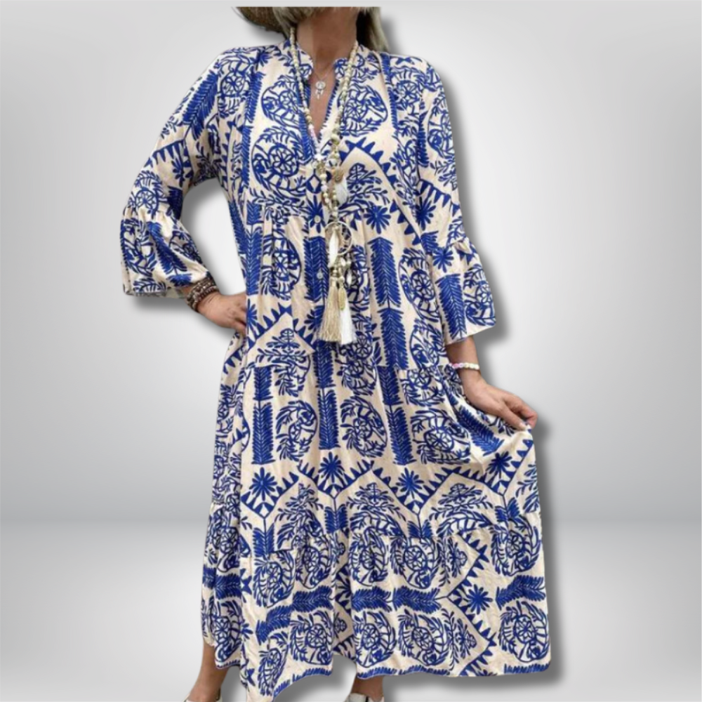 Hallie - Maxi Dress with Paisley Print and Long Sleeves with Button Placket