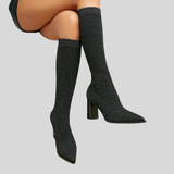 Viktoria - Knitted high boots with thick heel