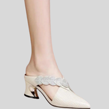 Anella - Lace mules with braided strap detail