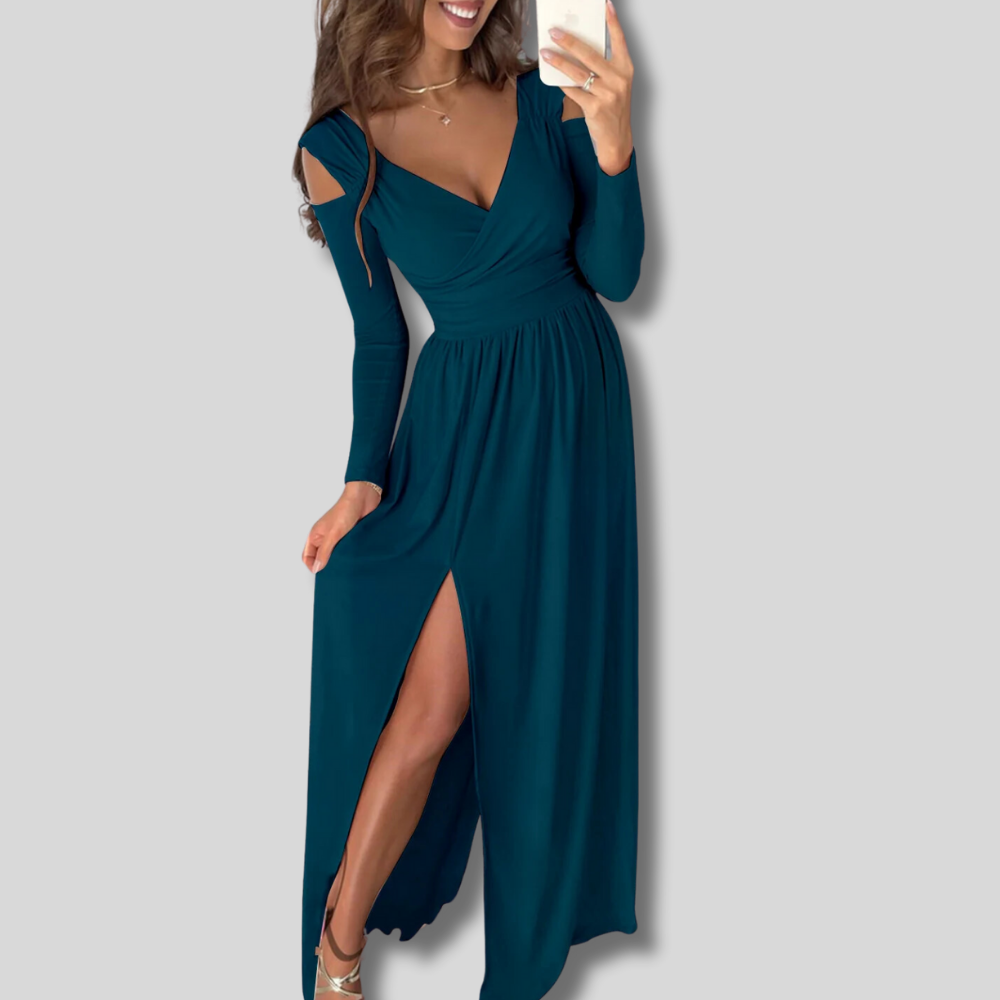 Celeste - Long slit dress with hollow shoulders