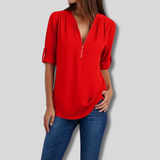 Carlotta - Blouse with V-neck and zip fastening