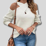 Lotte - Warm Off Shoulder cross neck sweater for women