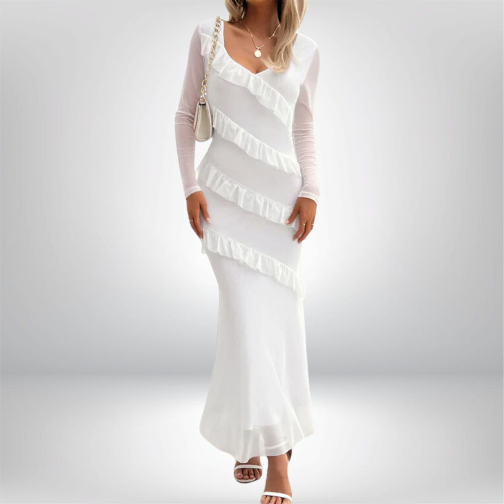 Aira - V-Neck Maxi Dress with Ruffle Detail Long Sleeve