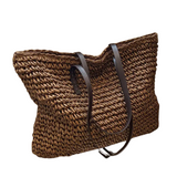 Woven carrier bag with leather straps