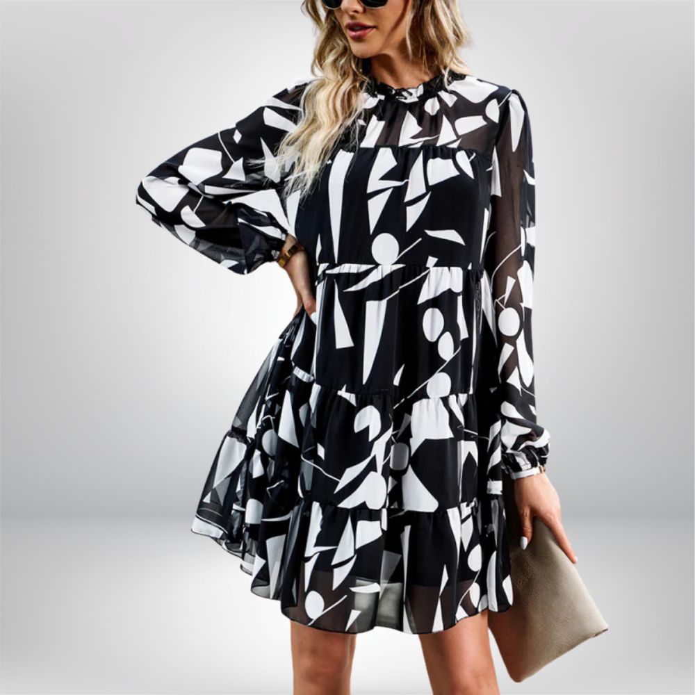 Eeva - Floral Print Long-Sleeved Dress with Tiered Design