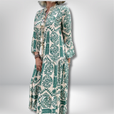 Hallie - Maxi Dress with Paisley Print and Long Sleeves with Button Placket