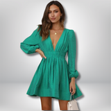 Robyn - Elegant Deep V-Neck Long Sleeve Dress