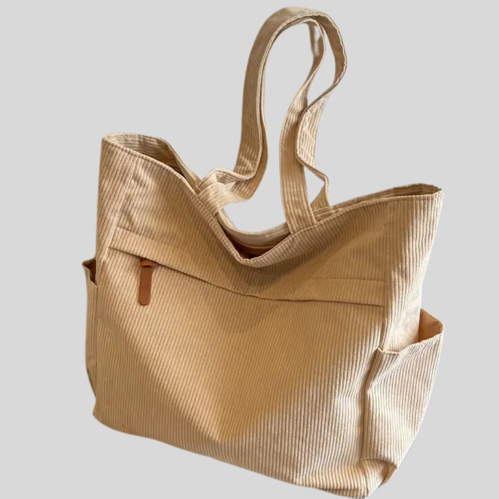 Casual Corduroy Tote Bag with Fixed Shoulder Straps