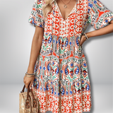 Anette - Bohemian Tie Neck Ruffle Hem Dress