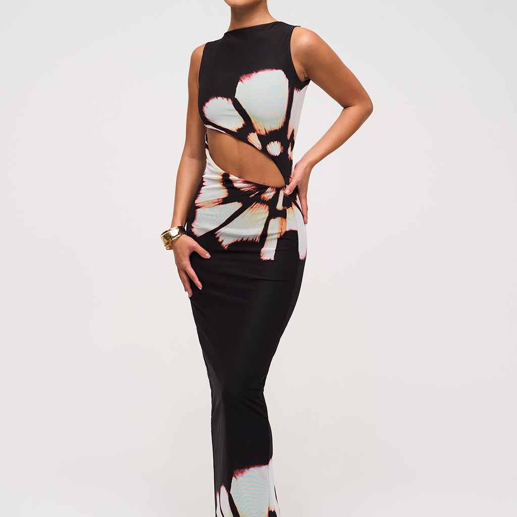 Bloom Twist – Cutout Maxi Dress