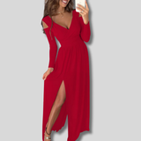 Celeste - Long slit dress with hollow shoulders