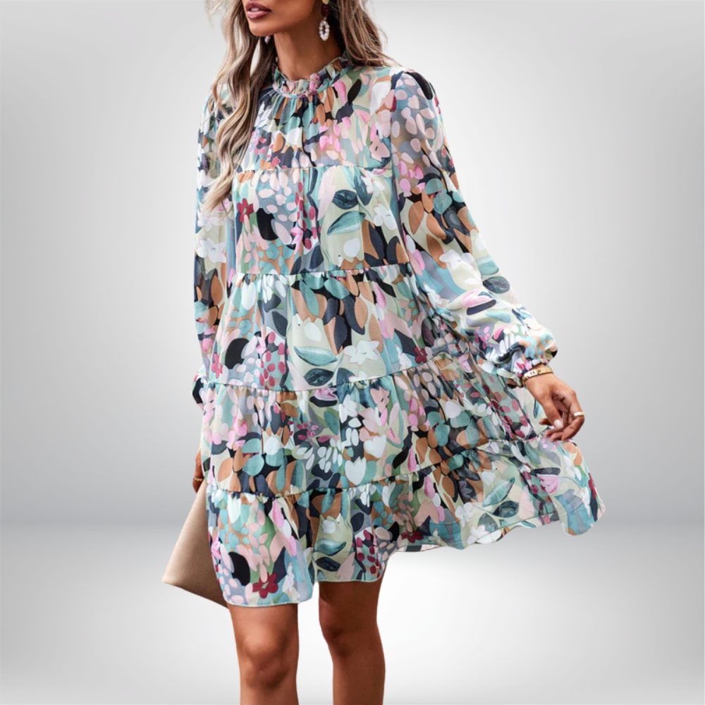 Eeva - Floral Print Long-Sleeved Dress with Tiered Design