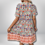 Anette - Bohemian Tie Neck Ruffle Hem Dress